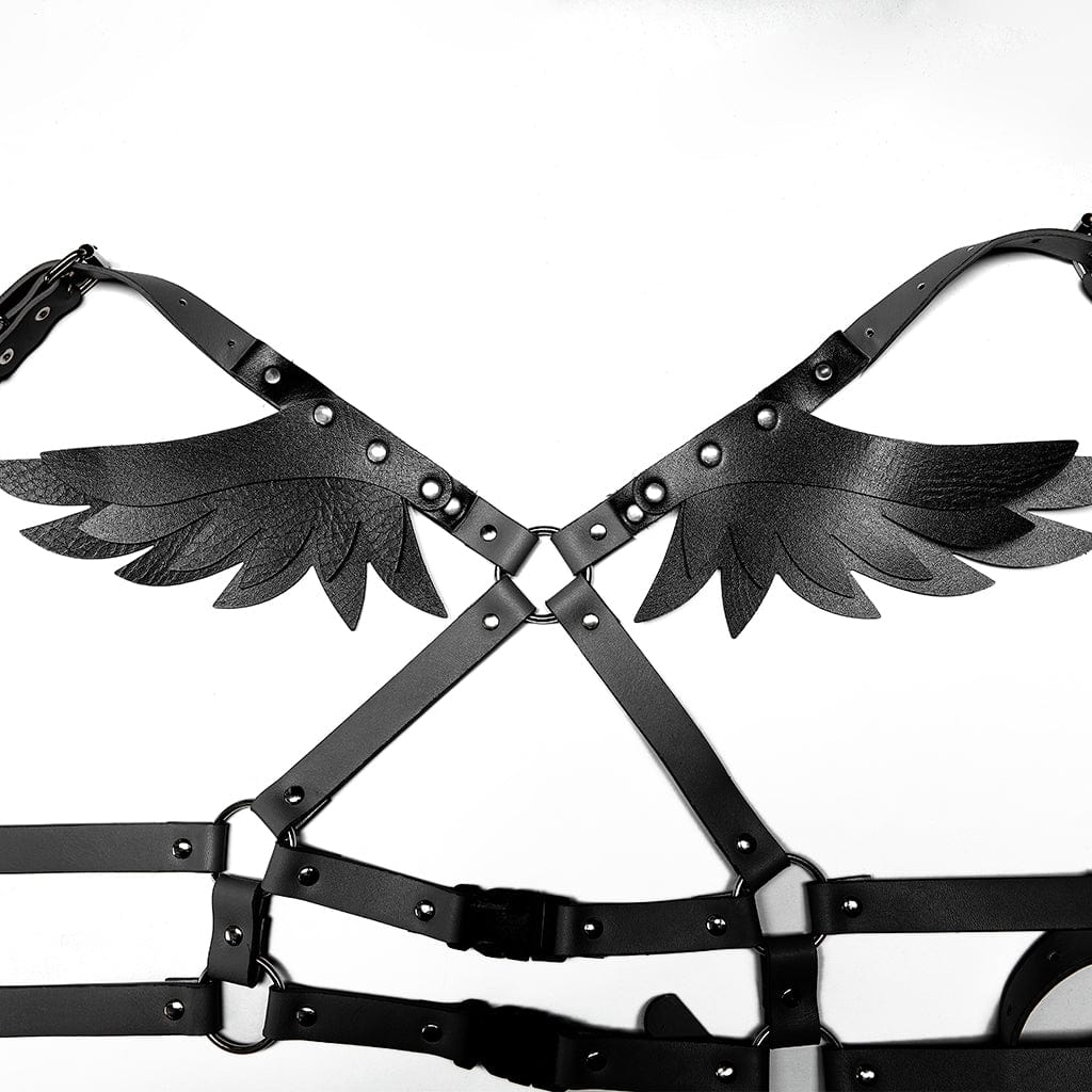 Damen-Körpergeschirr aus Kunstleder mit Flügeln im Pastell-Gothic-Stil - Gothic Shop