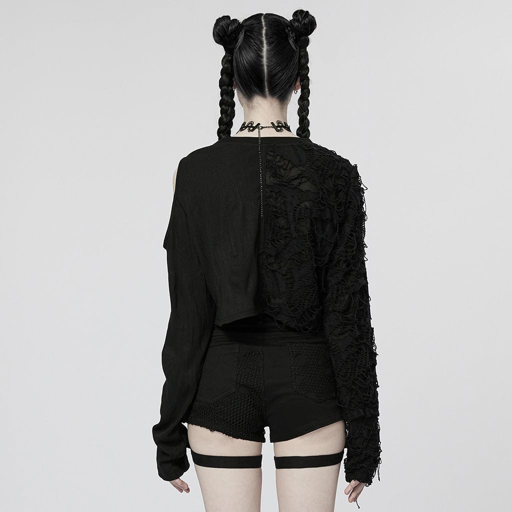 Damen-Crop-Top mit Punk-Perlen und Rissen - Gothic Shop