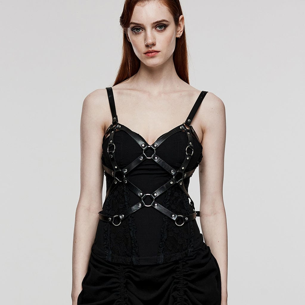 Damen-Körpergeschirr mit Punk-Schnalle und gekreuztem Körper - Gothic Shop