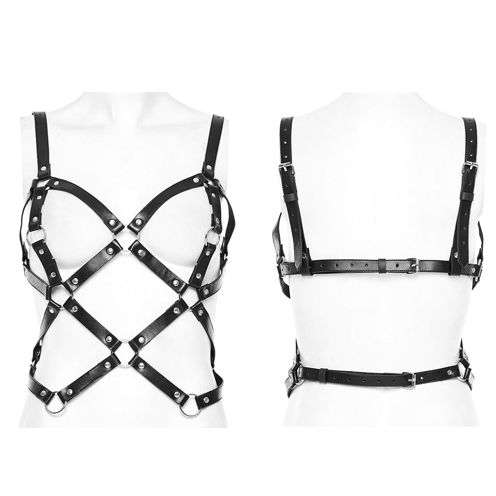 Damen-Körpergeschirr mit Punk-Schnalle und gekreuztem Körper - Gothic Shop