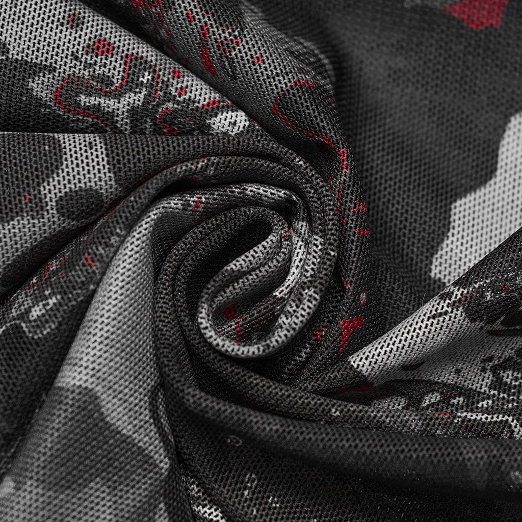 Damen-Tanktop mit Punk-Schnalle, Öse, Neckholder, Schwarz-Rot - Gothic Shop