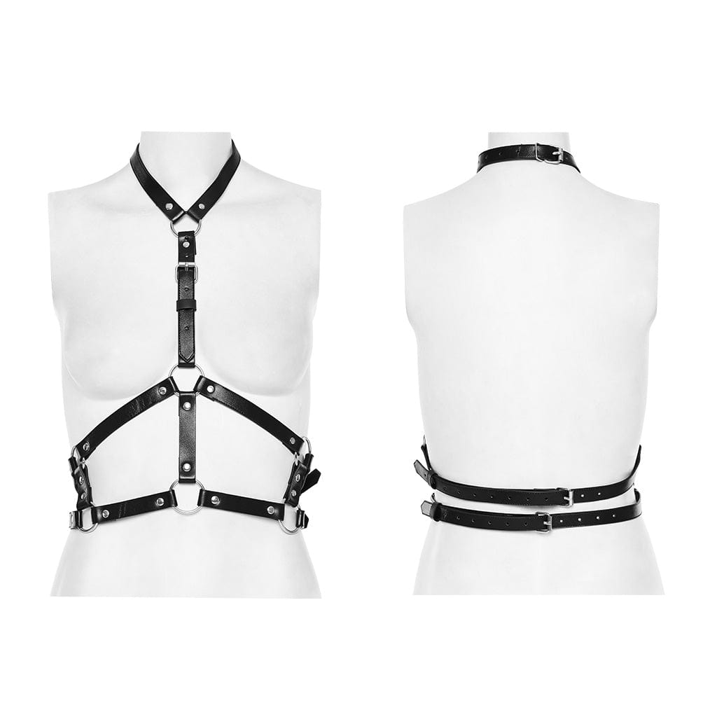 Neckholder-Körpergeschirr mit Punk-Schnalle für Damen - Gothic Shop