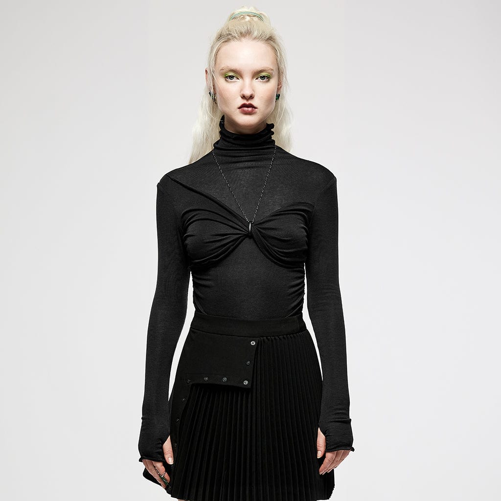 Damen-Punk-Hemd mit Schmetterlingsknoten und hohem Kragen und langen Ärmeln - Gothic Shop