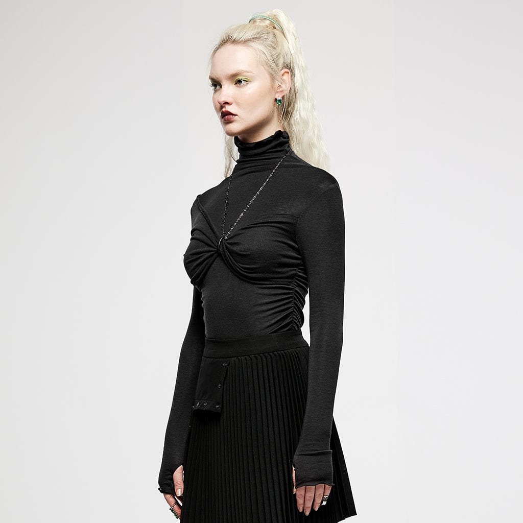 Damen-Punk-Hemd mit Schmetterlingsknoten und hohem Kragen und langen Ärmeln - Gothic Shop