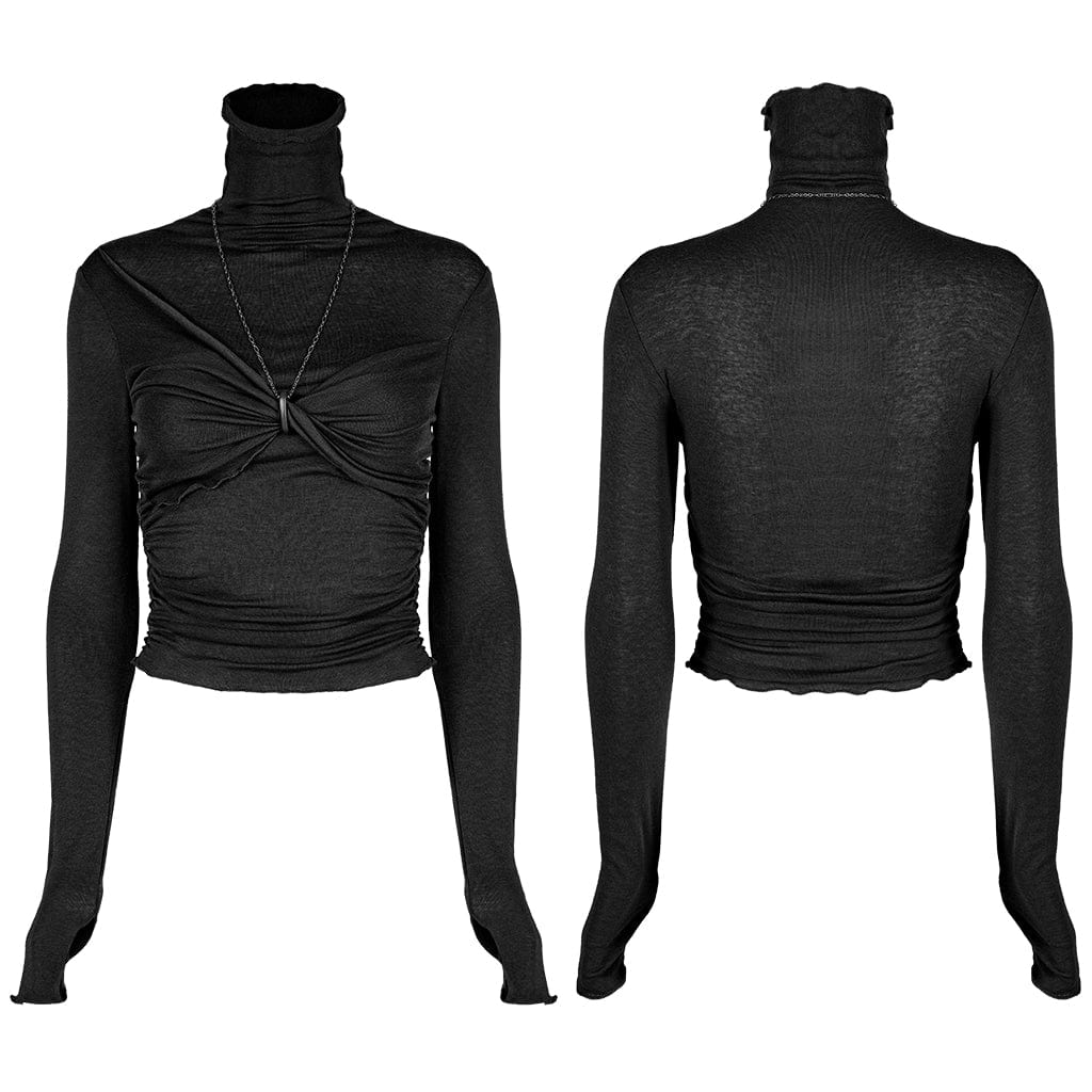 Damen-Punk-Hemd mit Schmetterlingsknoten und hohem Kragen und langen Ärmeln - Gothic Shop