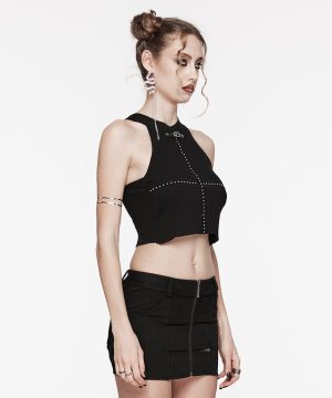 Neckholder-Strick-Tanktop mit Punk-Ausschnitt für Damen - Gothic Shop