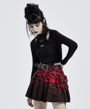 Damen-T-Shirt mit Punk-Ausschnitt und langen Ärmeln - Gothic Shop
