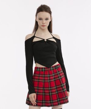 Schulterfreies Neckholder-Crop-Top für Damen mit Punk-Ausschnitt - Gothic Shop