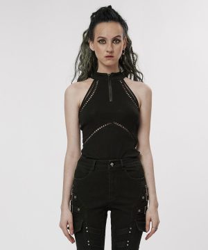 Punk-Cutout-Splice-Mesh-Tanktop für Damen - Gothic Shop