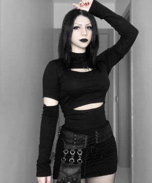 Damen-Hemd mit Punk-Ausschnitt und Nähten - Gothic Shop