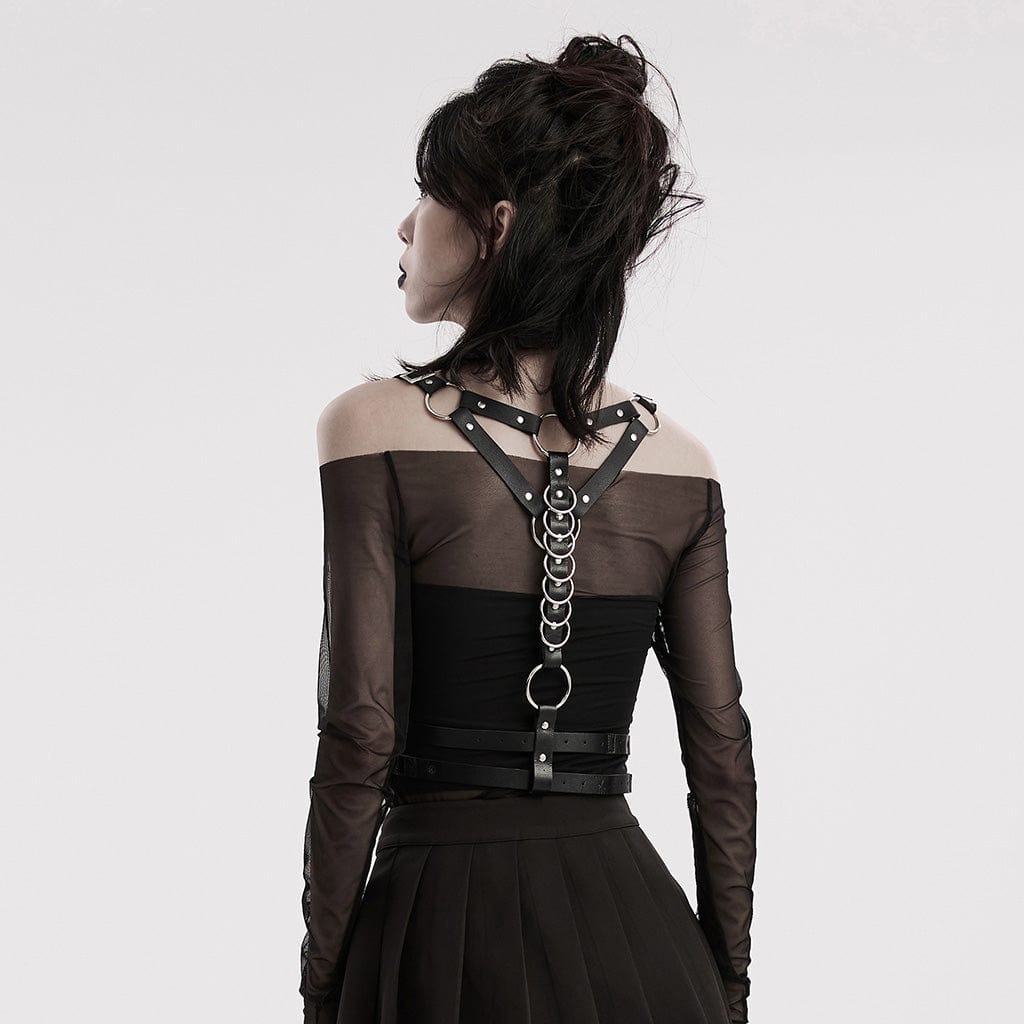 Punk-Doppelschulter-Geschirr aus Kunstleder für Damen - Gothic Shop