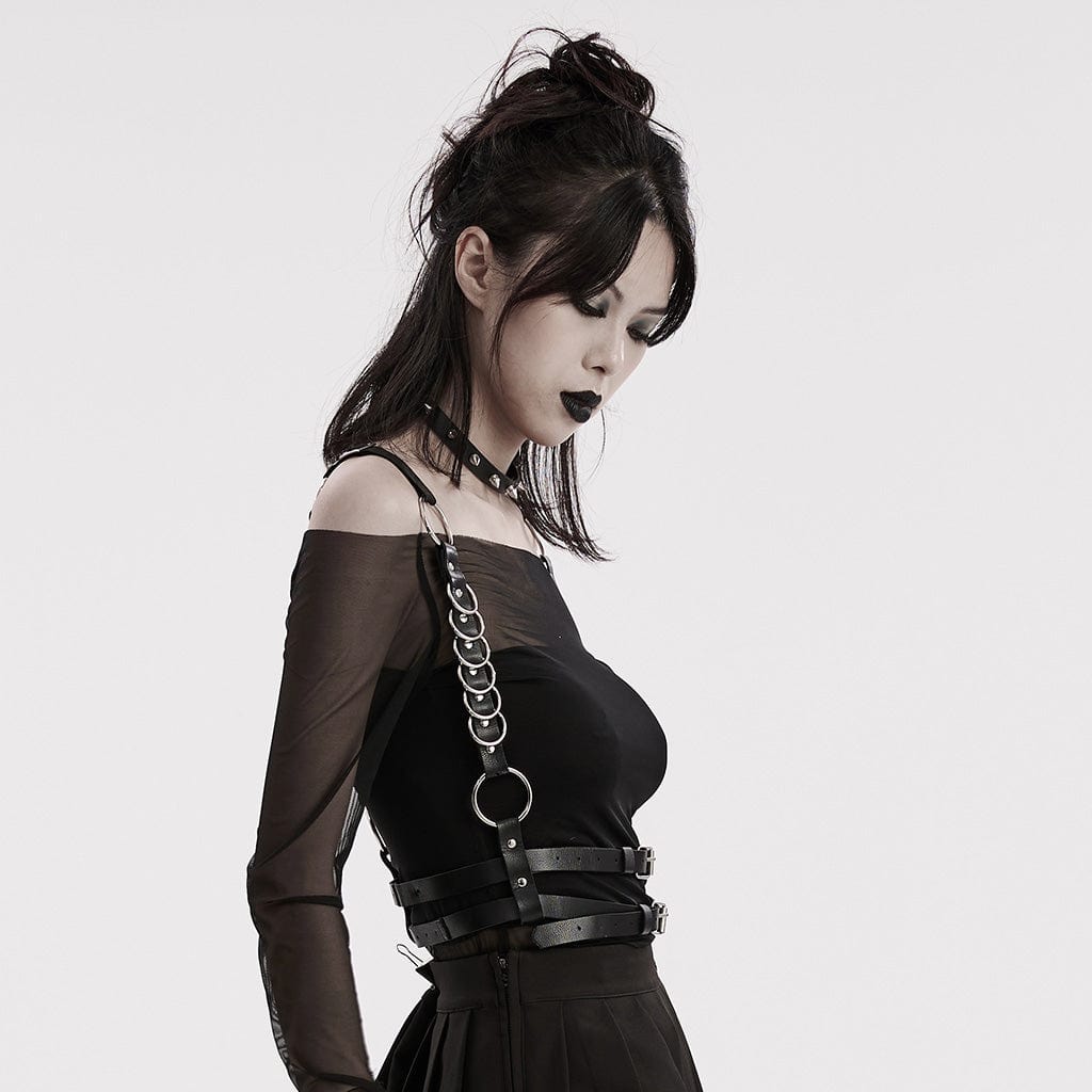 Punk-Doppelschulter-Geschirr aus Kunstleder für Damen - Gothic Shop
