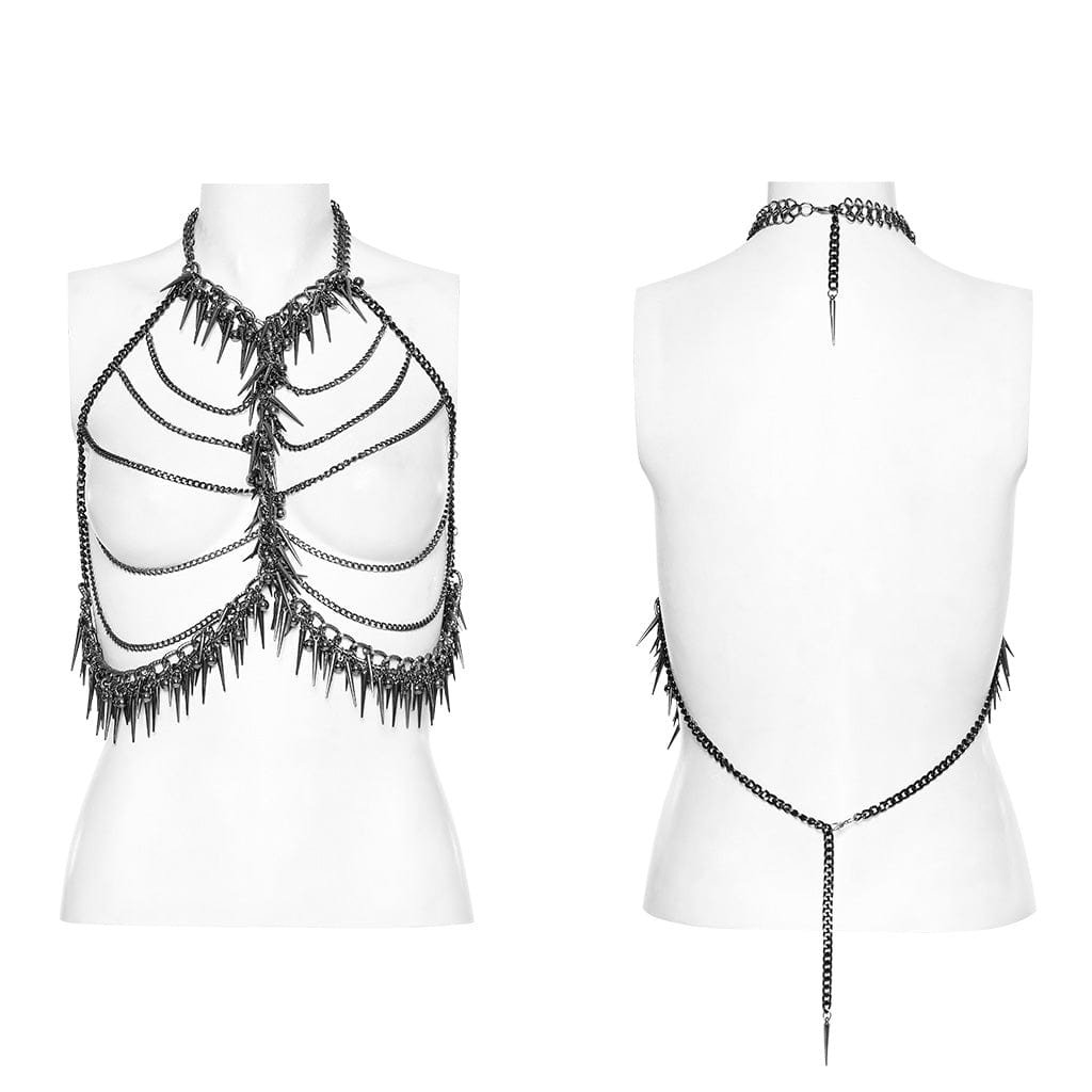 Punk-Körpergeschirr mit Neckholder und Nieten für Damen - Gothic Shop