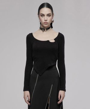 Damen-Punk-Hemd mit unregelmäßigem Saum und langen Ärmeln - Gothic Shop