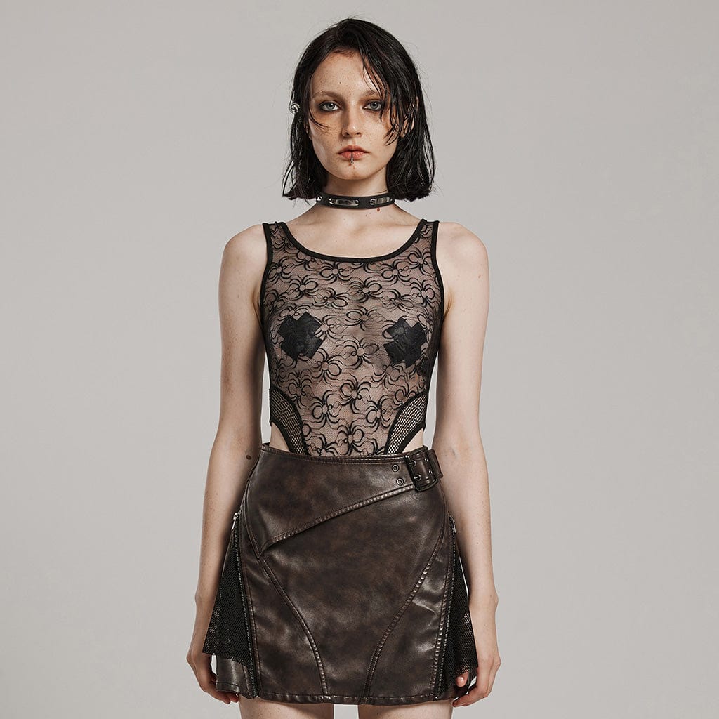Transparenter Punk-Body aus Netzstoff mit Spitze für Damen - Gothic Shop