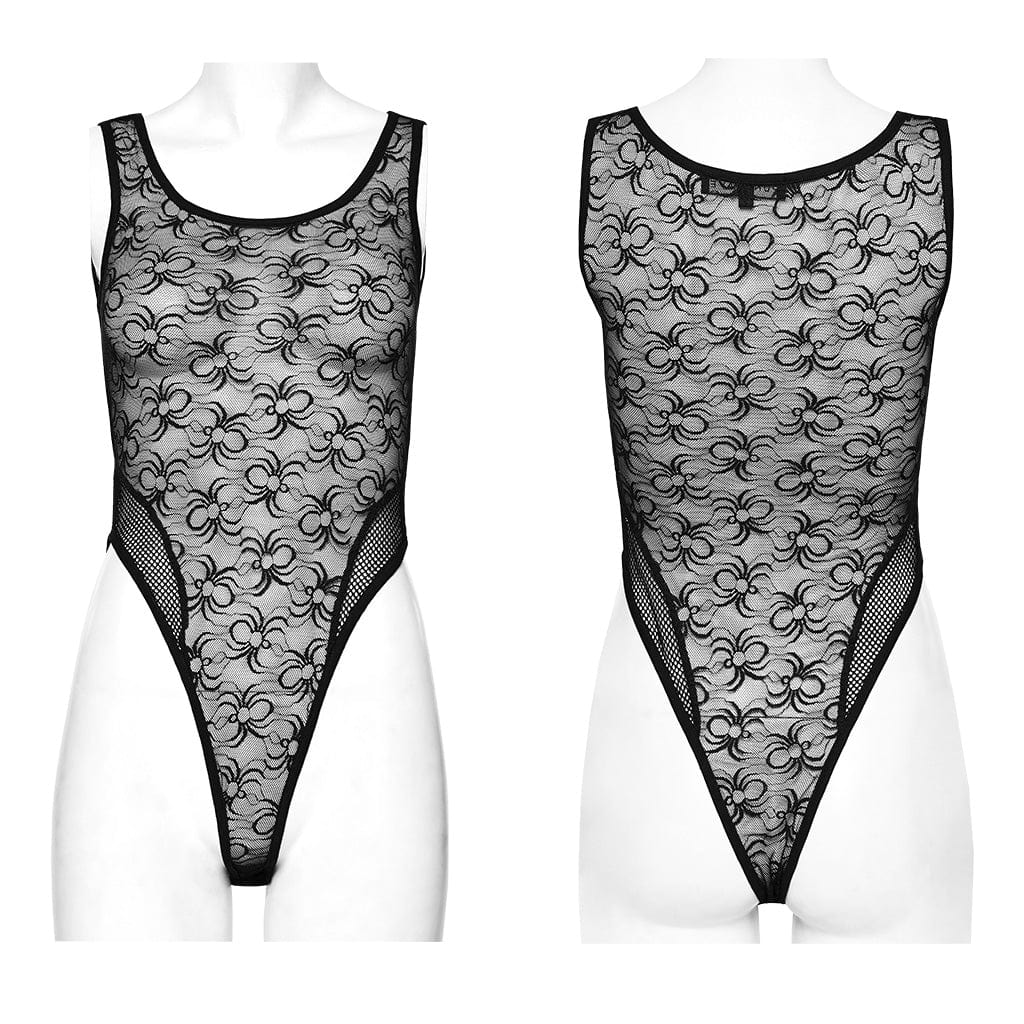 Transparenter Punk-Body aus Netzstoff mit Spitze für Damen - Gothic Shop