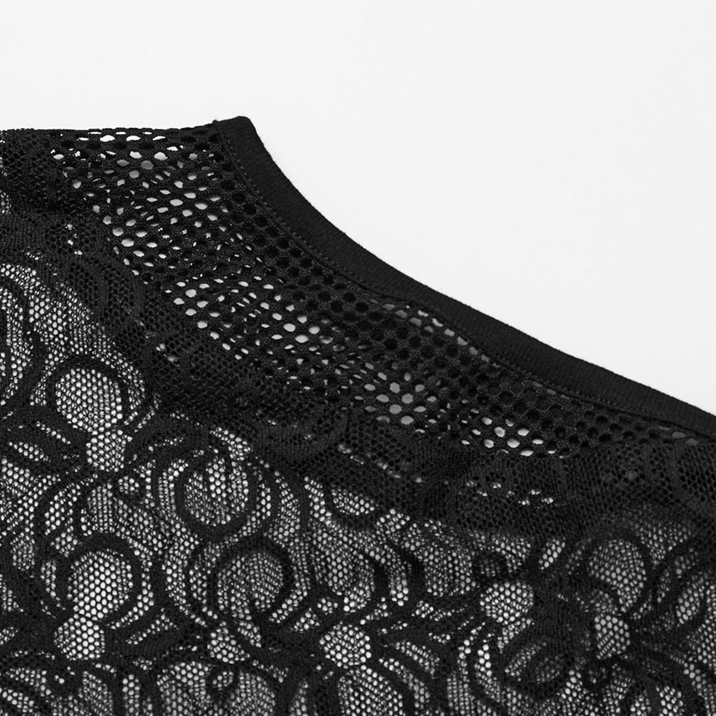 Transparenter Punk-Body aus Netzstoff mit Spitze für Damen - Gothic Shop