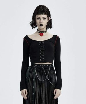 Punk-Langarm-Crop-Tops für Damen - Gothic Shop