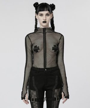 Punk Nailed Sheer Mesh Top für Damen - Gothic Shop