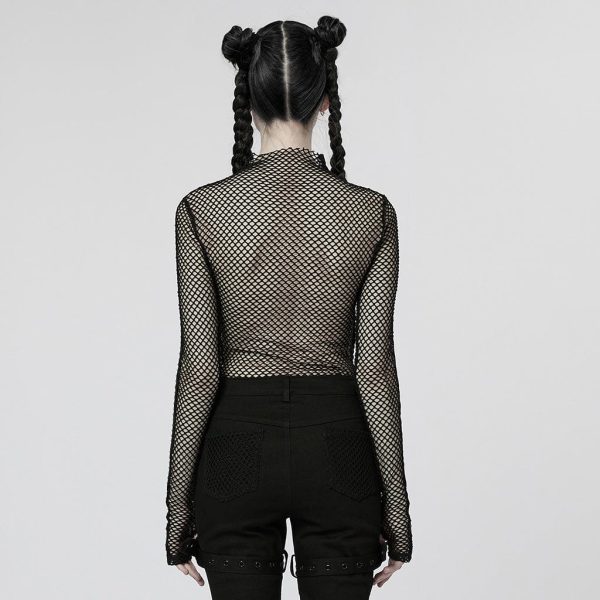 Punk Nailed Transparent Mesh Topp för Damer - Gothic Shop