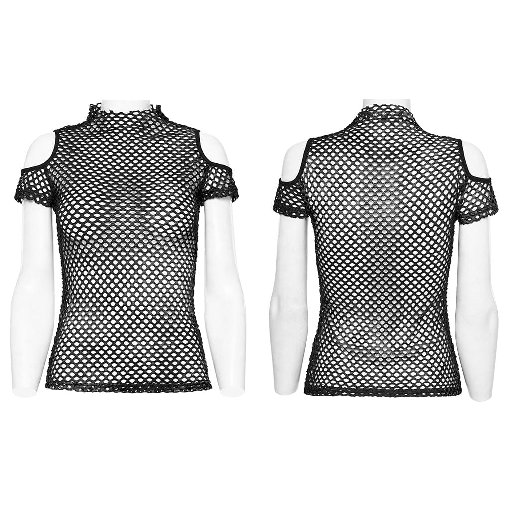 Damen-Punk-Top mit transparentem Ausschnitt und Netzstoff in Schwarz - Gothic Shop