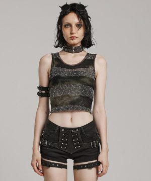 Punk-Tanktop aus transparentem, gestreiftem Netzstoff für Damen - Gothic Shop