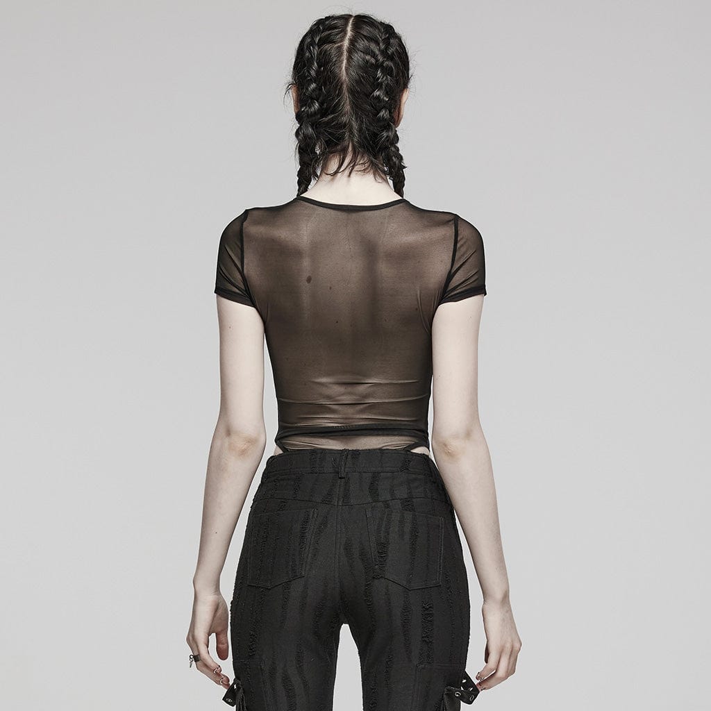 Punk-Body aus Netzstoff mit durchsichtigen Nieten für Damen - Gothic Shop