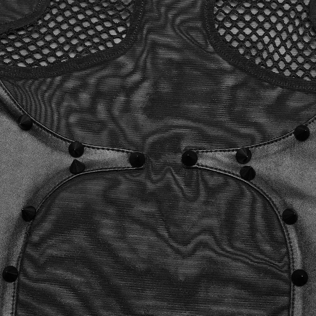 Punk-Body aus Netzstoff mit durchsichtigen Nieten für Damen - Gothic Shop