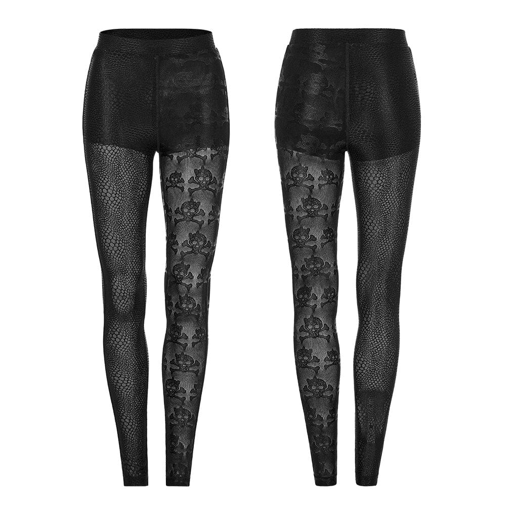 Punk-Skull-Mesh-Leggings für Damen - Gothic Shop
