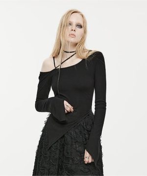 Unregelmäßiges Punk-Hemd mit Schrägstrich-Schulter für Damen - Gothic Shop