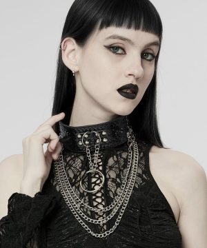 Damen-Halskette aus Punk-Schlangenleder-Kunstleder mit Kette - Gothic Shop