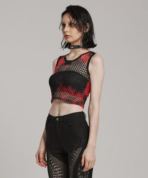 Punk-Batik-Mesh-Tanktop für Damen in Schwarz-Rot - Gothic Shop