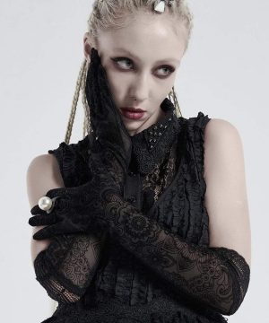 Lange Handschuhe mit Vintage-Blumenspitze für Damen - Gothic Shop