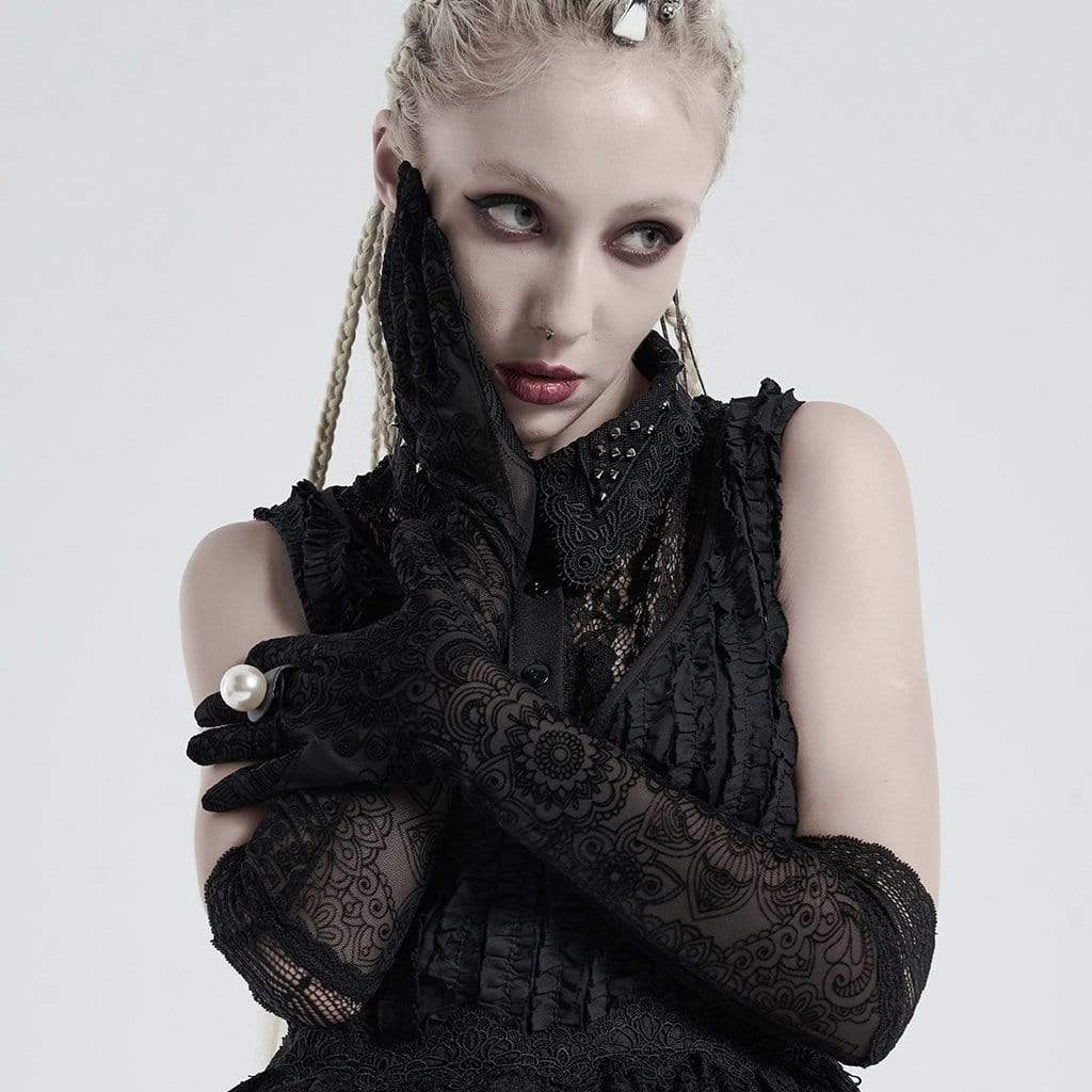 Lange Handschuhe mit Vintage-Blumenspitze für Damen - Gothic Shop