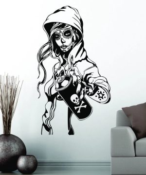 Gothic Wandsticker Tattoo Girl mit Sugar Skull Kunst