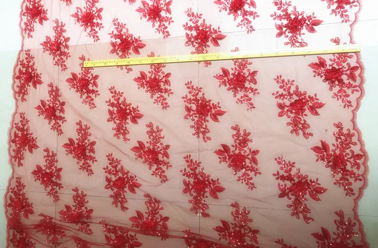 Gothic 3D Pailletten-Spitze mit Blumenstickerei – Schwarz Rot – Bild 6