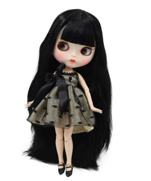 Gothic Blythe Puppe mit schwarzen Haaren & matter Haut