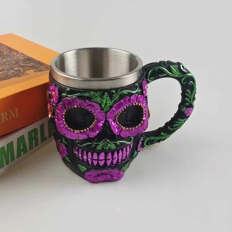 Gothic Totenkopf Kelch Becher mit Blumen Design 3D Look – Bild 2