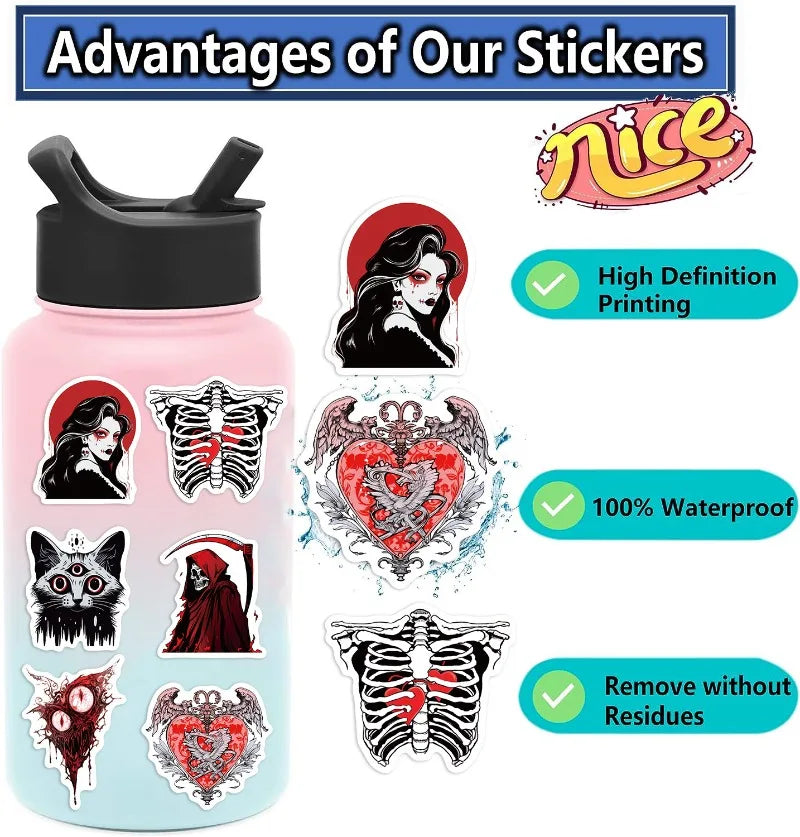 50tlg. Set Gothic Horror Sticker – Skelett & Graffiti Style – Bild 6