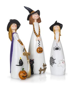 Gothic Halloween Dekofigur Aus Harz Mit Hexe 038 Kuerbis