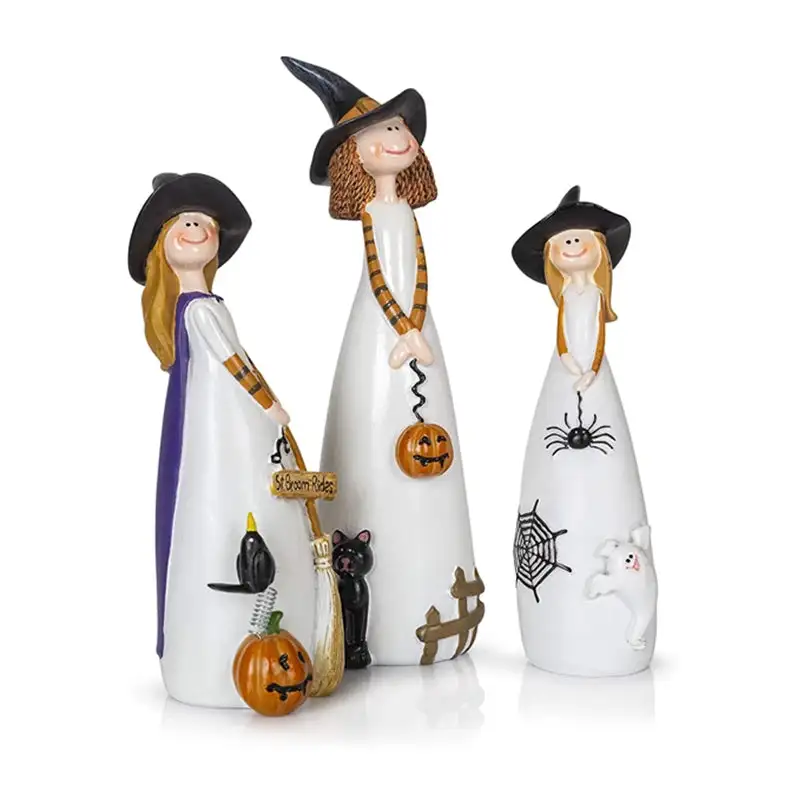 Gothic Halloween Dekofigur Aus Harz Mit Hexe 038 Kuerbis