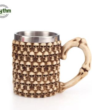 Gothic Totenkopf Bierkrug aus Harz mit Edelstahl-Einsatz