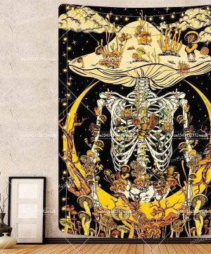 Gothic Wandteppich mit Totenkopf & Fledermausmotiv