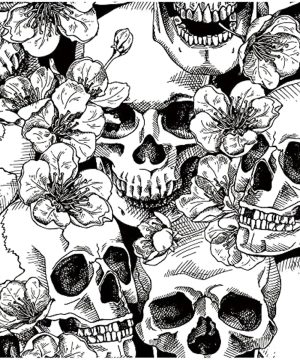 Gothic Totenkopf Blumen Tapete, selbstklebend, abziehbar
