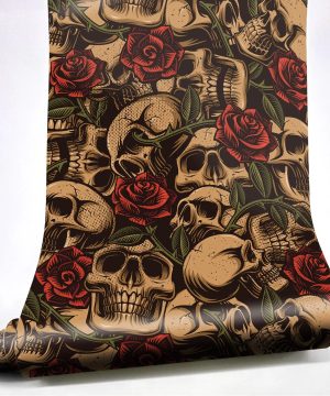 Gothic Totenkopf Tapete – Wasserdichtes PVC Dekor