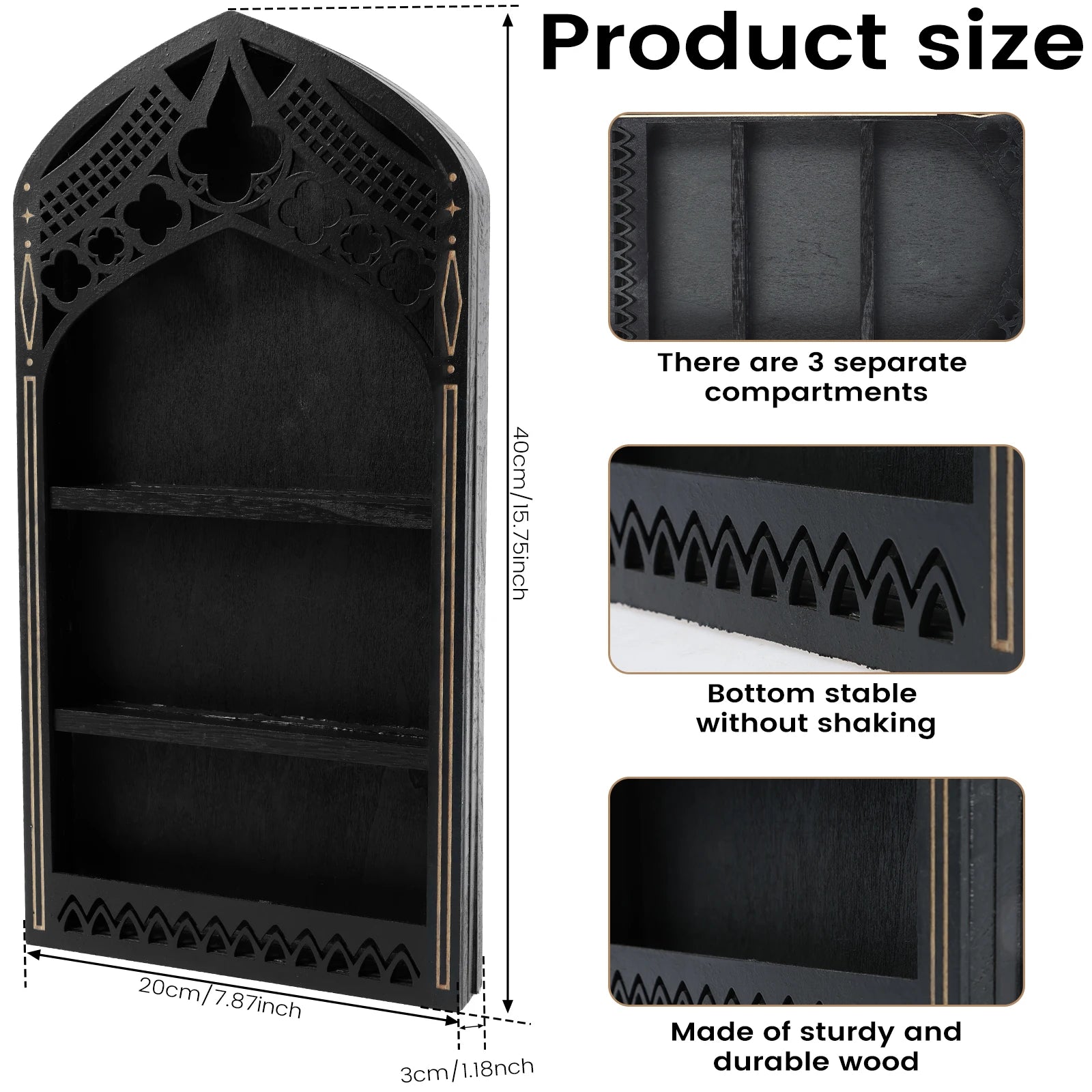 Gothic Wandregal aus Holz im Kirchenfenster-Design – Bild 2