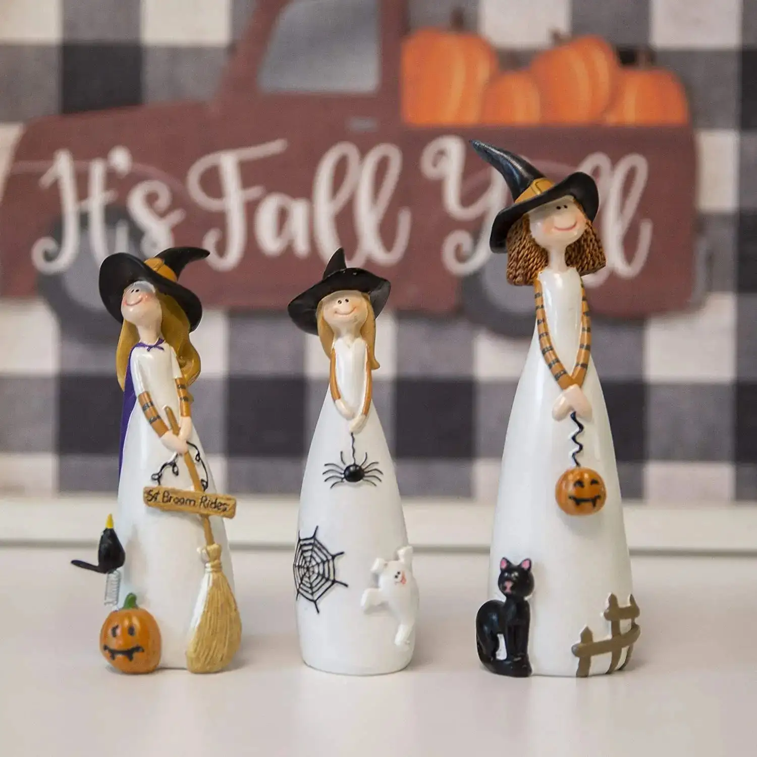 Gothic Halloween Dekofigur Aus Harz Mit Hexe 038 Kuerbis