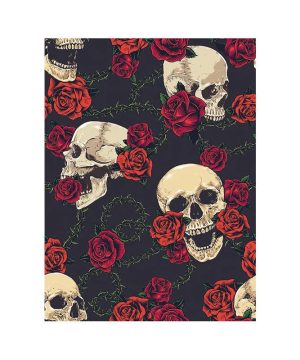 Gothic Blumen-Totenkopf Tapete abziehbar Schwarz/Weiß