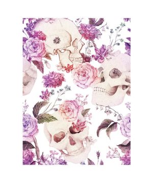 Gothic Totenkopf Blumen Tapete – Abziehbar Schwarz/Weiß