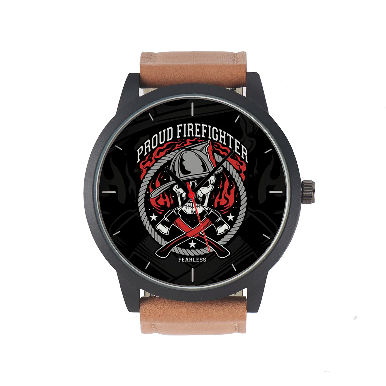 Gothic Herrenarmbanduhr mit Totenkopf für Feuerwehrfans